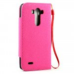 Wholesale LG G3 Flip Leather Wallet Case with Strap (Hot Pink)